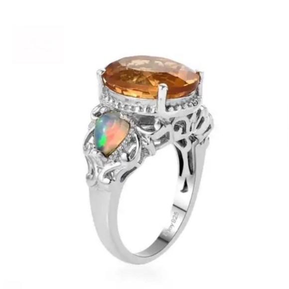 Genuine Serra Gaucha Citrine & Welo Opal Ring Platinum over Sterling Silver Sz 8 - Picture 3 of 10